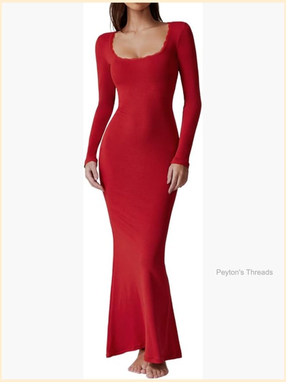 Ribbed Knit Long Sleeve Scoop Neck Maxi Dress with Lace Details Bodycon
